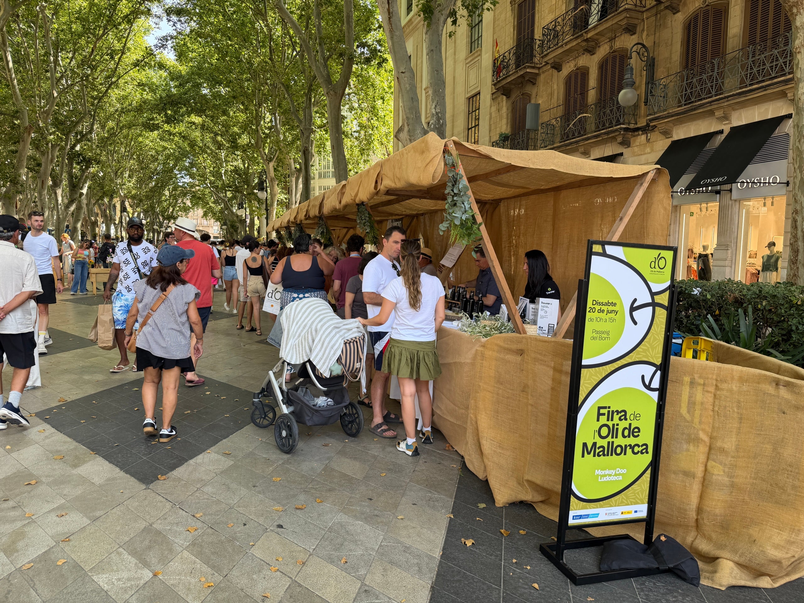 El passeig d'Es Born de Palma es va omplir de les parades dels elaboradors d'OOVE i de públic interessat en aquest producte/DO Oli de Mallorca